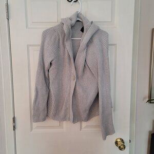 Womens grey and hooded single button sweater